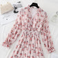 New female V Neck elastic waist Floral Dress Chiffon Skirt  4813