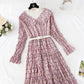 Floral Chiffon Dress Lace Collar fake two-piece bottom skirt  4006