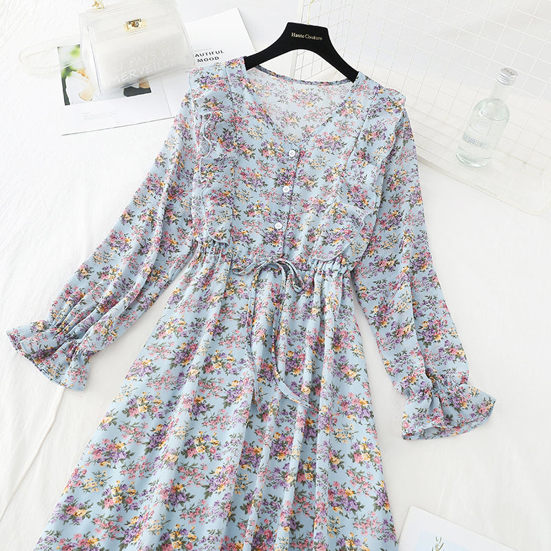 Thin pleated lace up temperament gentle wind long skirt  3867