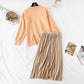 Split sweater + golden velvet skirt suit two-piece set  3977