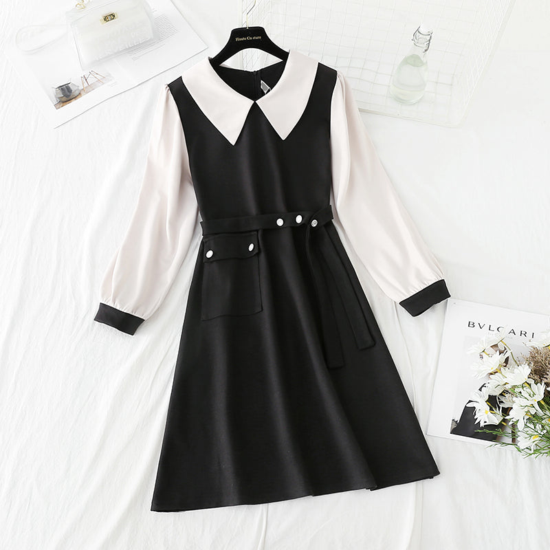 Korean Lapel bottomed dress is fashionable and slim  4793