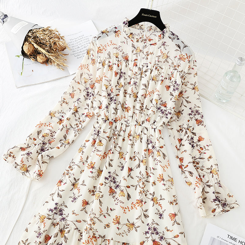 New French retro floral Platycodon grandiflorum skirt bottomed knee length skirt  4534