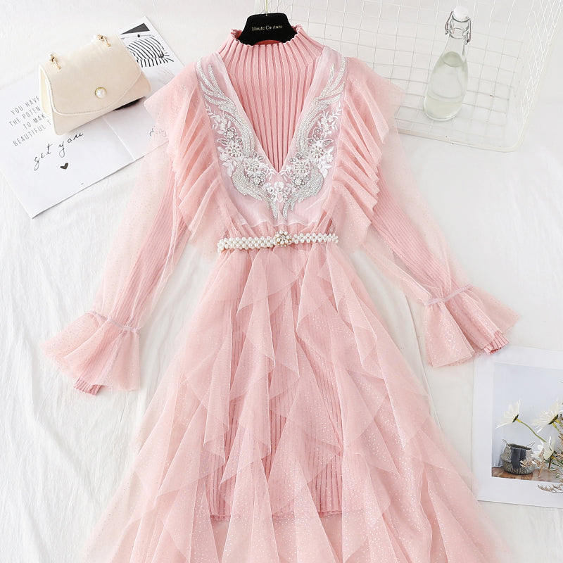 Light mature style, thin temperament, knitted dress, female  4406