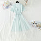 Cotton linen dress new small fresh lattice fairy skirt  4252