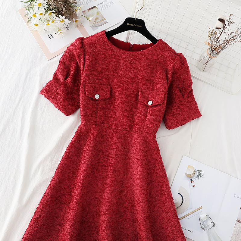 Design sense niche skirt Hepburn style high waist tweed  4802