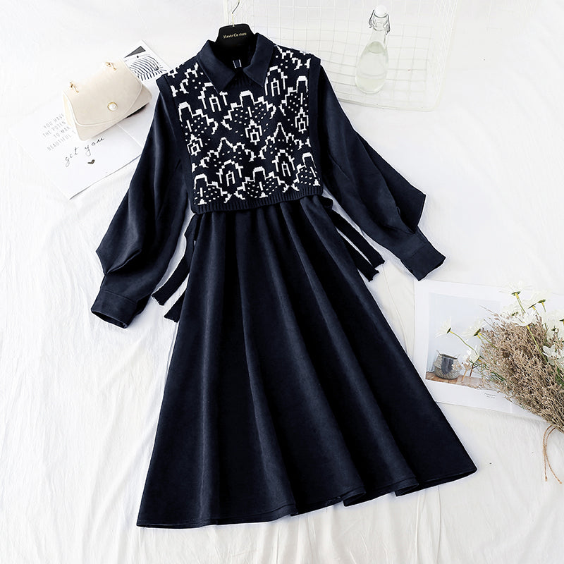 Slim knit dress versatile bottomed winter dress  4075