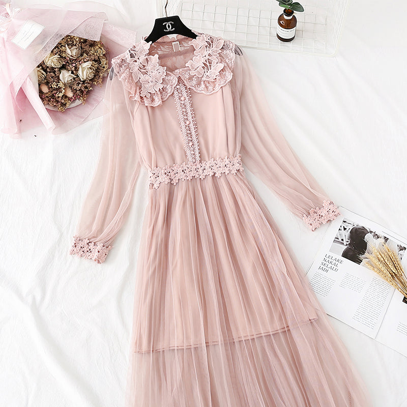 Lace flower mesh sling backing two-piece suit  3963