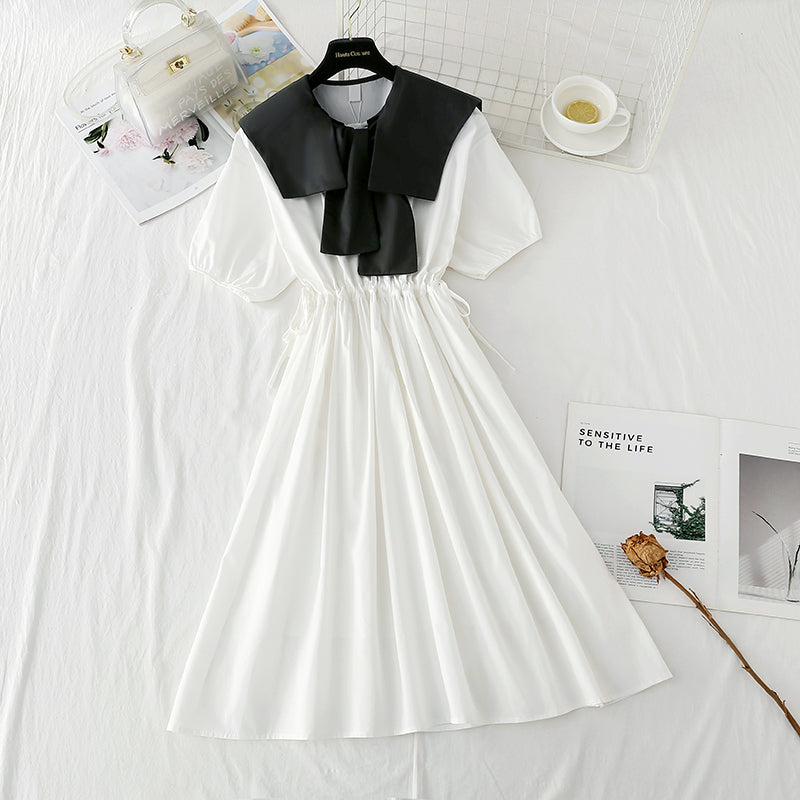 New sweet bubble sleeve shawl long skirt drawstring waist lace up skirt  4849