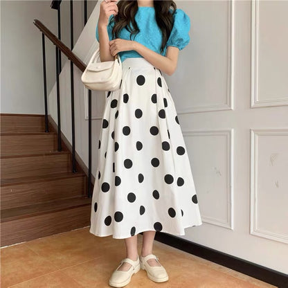 Polka dot skirt, summer, new style, printed midi A-line skirt  3654