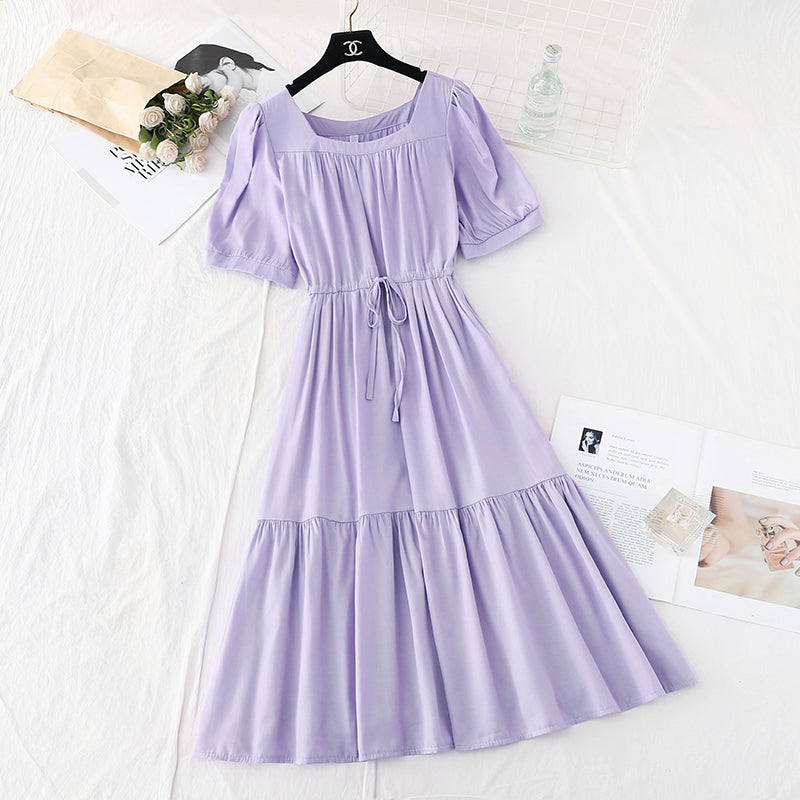Cotton linen dress shows thin French retro skirt  4145