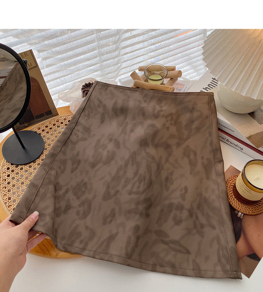 New port style leisure A-shaped high waist leather skirt trend  5508