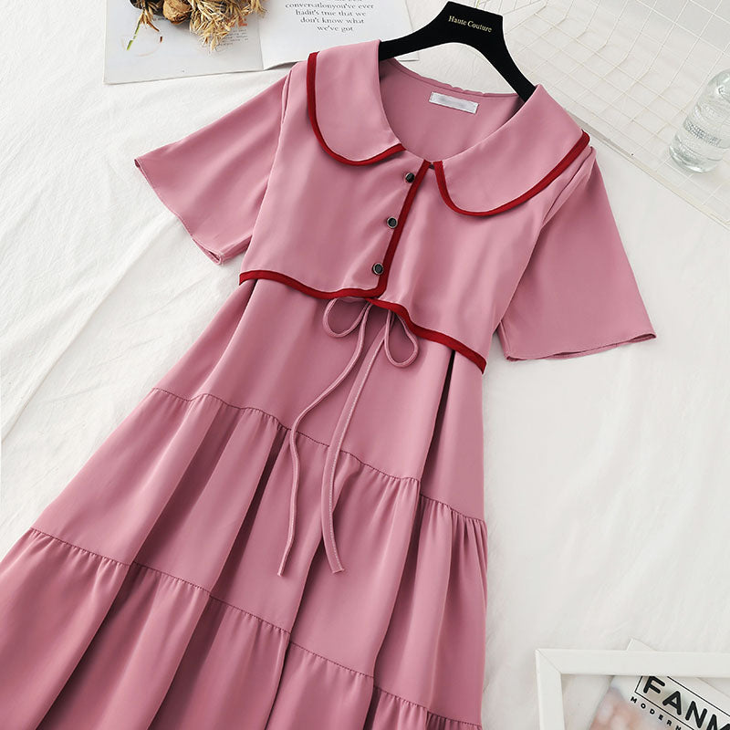 The new waist is slim, gentle and wind fake two-piece skirt  4652