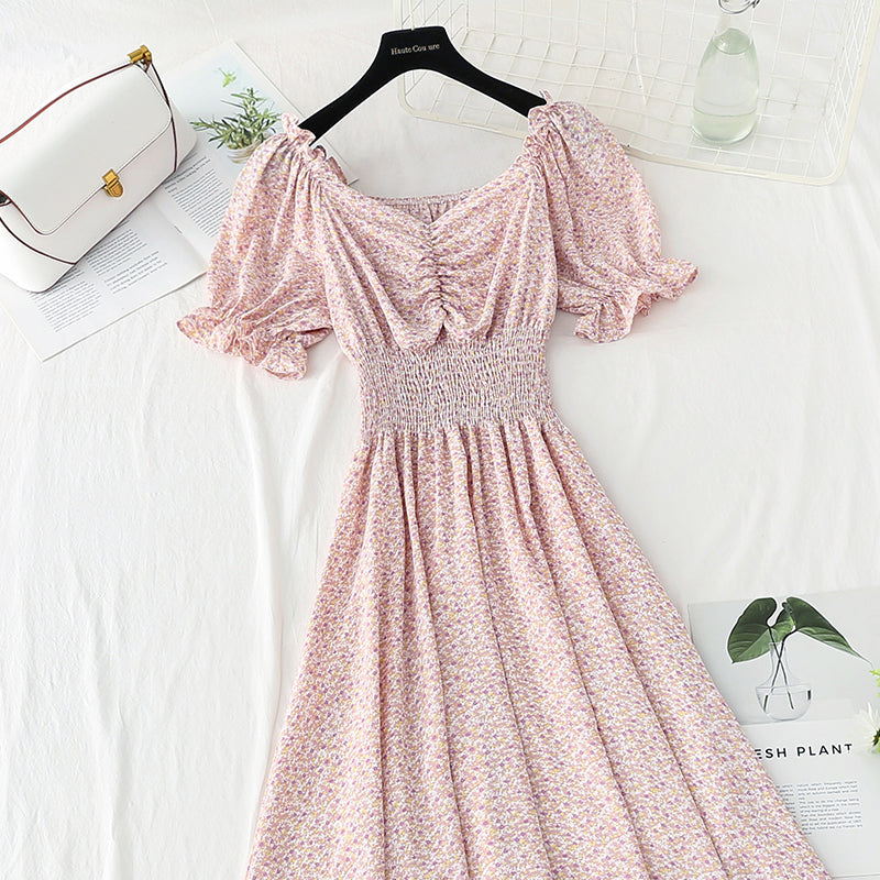 New gentle wind floral dress French Chiffon tea break skirt  4863