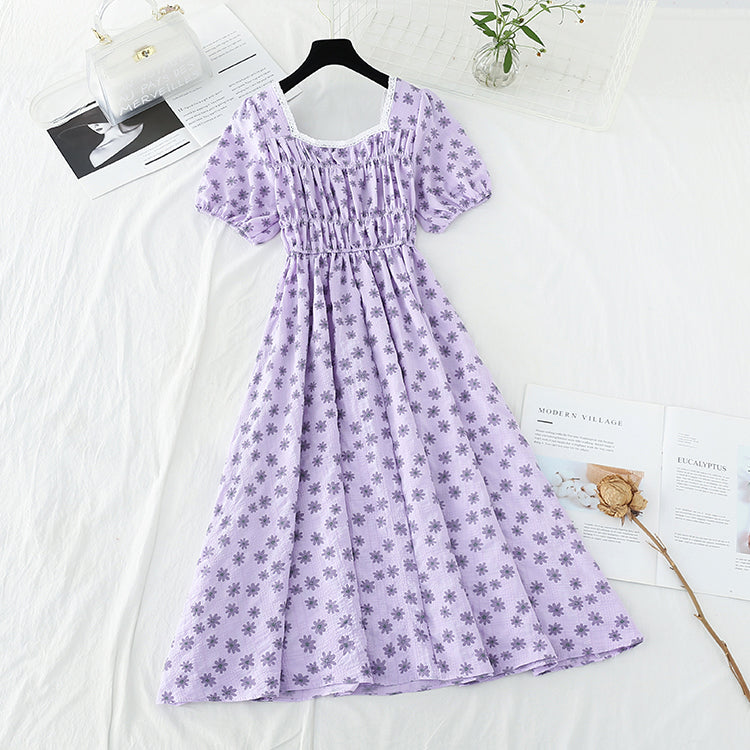 New style square neck Floral Chiffon Skirt French waist closing slim skirt  4675