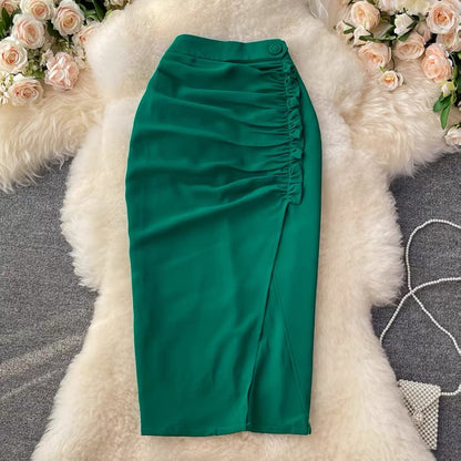 Jupe moulante, classe, slim, polyvalente, plissée, taille haute Jupe moulante trapèze 3532