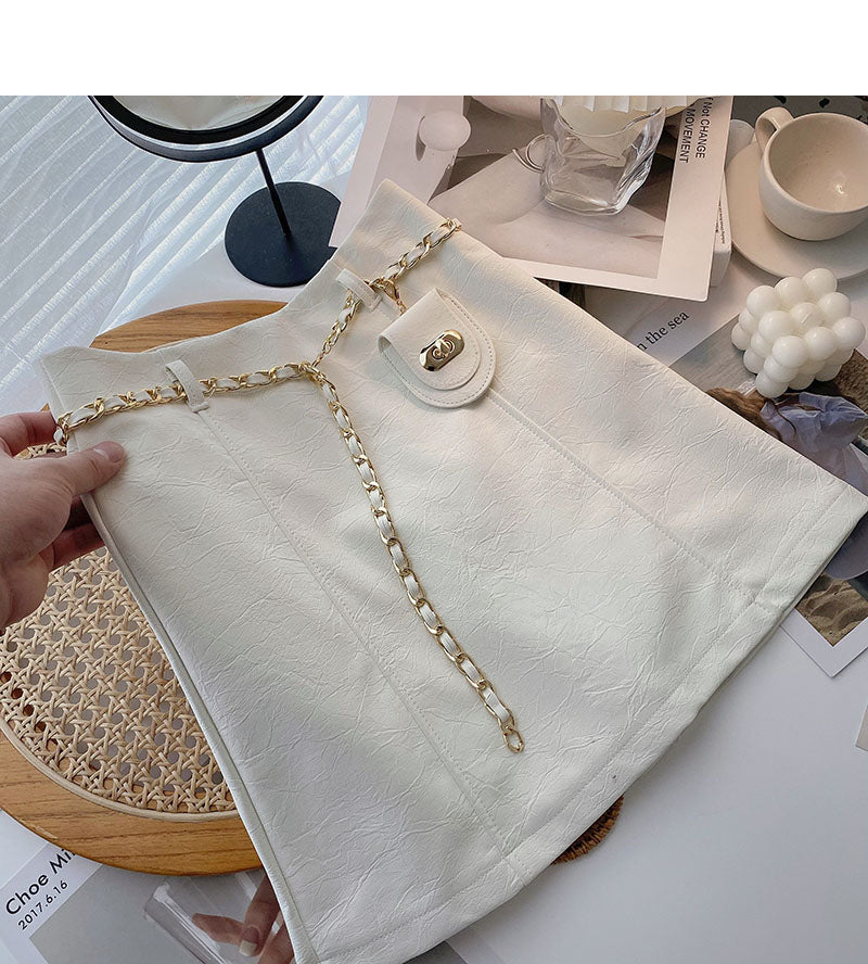 High waist retro chain A-line skirt, thin temperament  5278