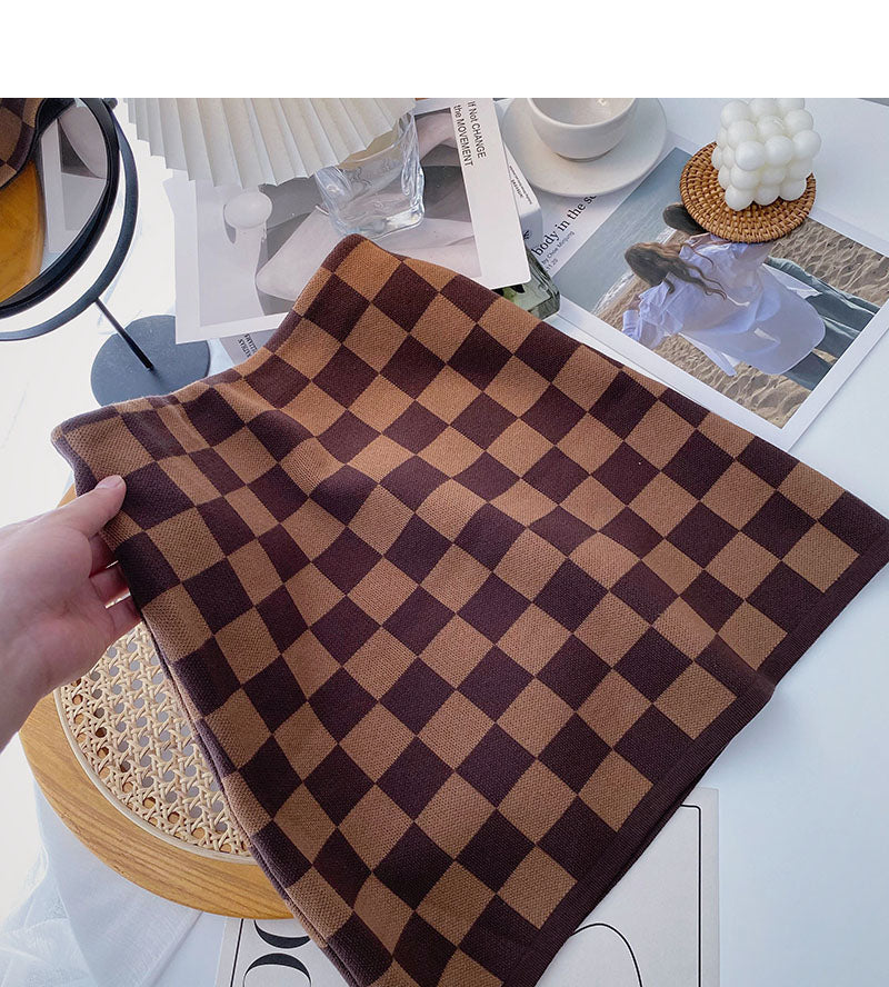 Jupe slim vintage en tricot à carreaux en échiquier 5277