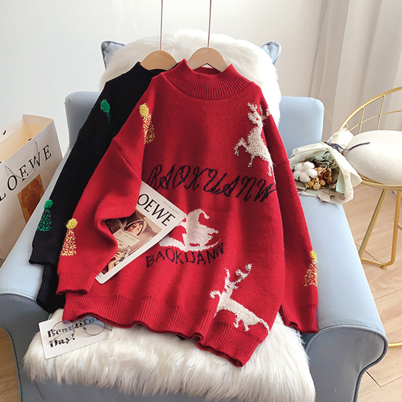 Weihnachtspullover für Damen, locker, faul, mit Windboden, Hemdoberteil 5250