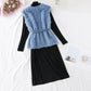 Black bottomed dress + Lamb Fur Vest long skirt  4456