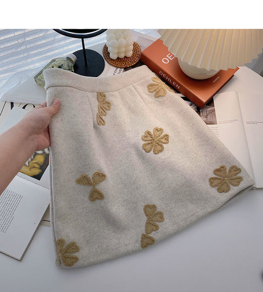 Flocked jacquard retro skirt, slim high waist A-line skirt  5459