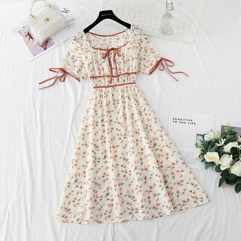 Small fresh lace up sweet dress broken flower skirt looks thin  4865
