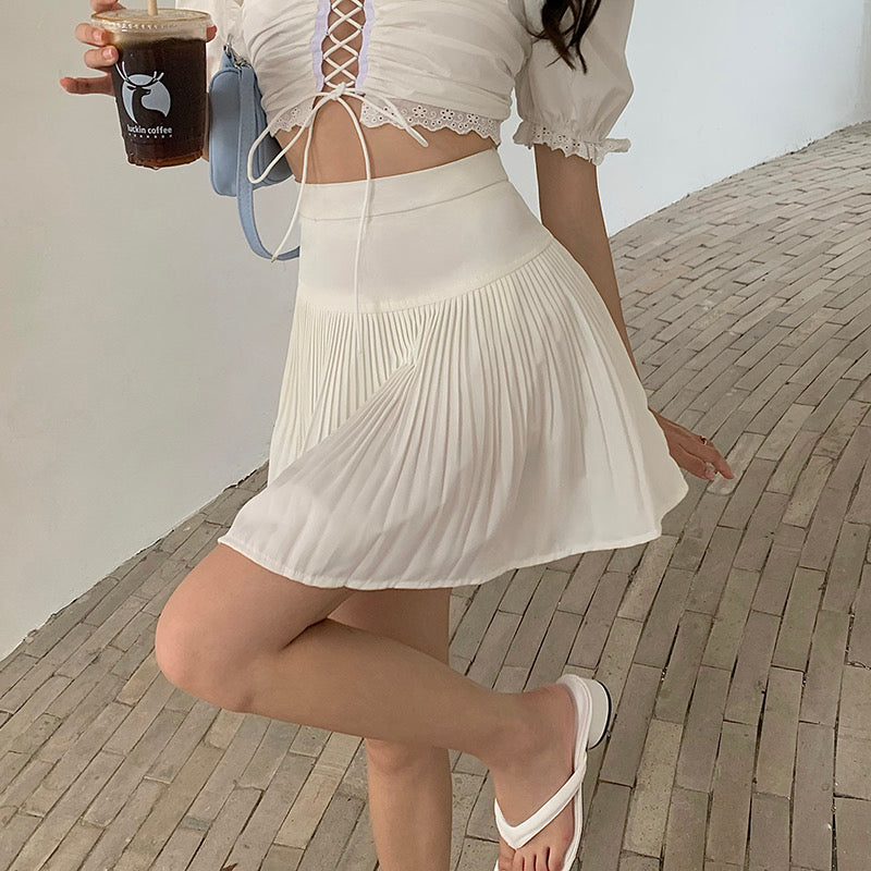 High waist skirt, summer, new style, black pleated skirt and white skirt  3647