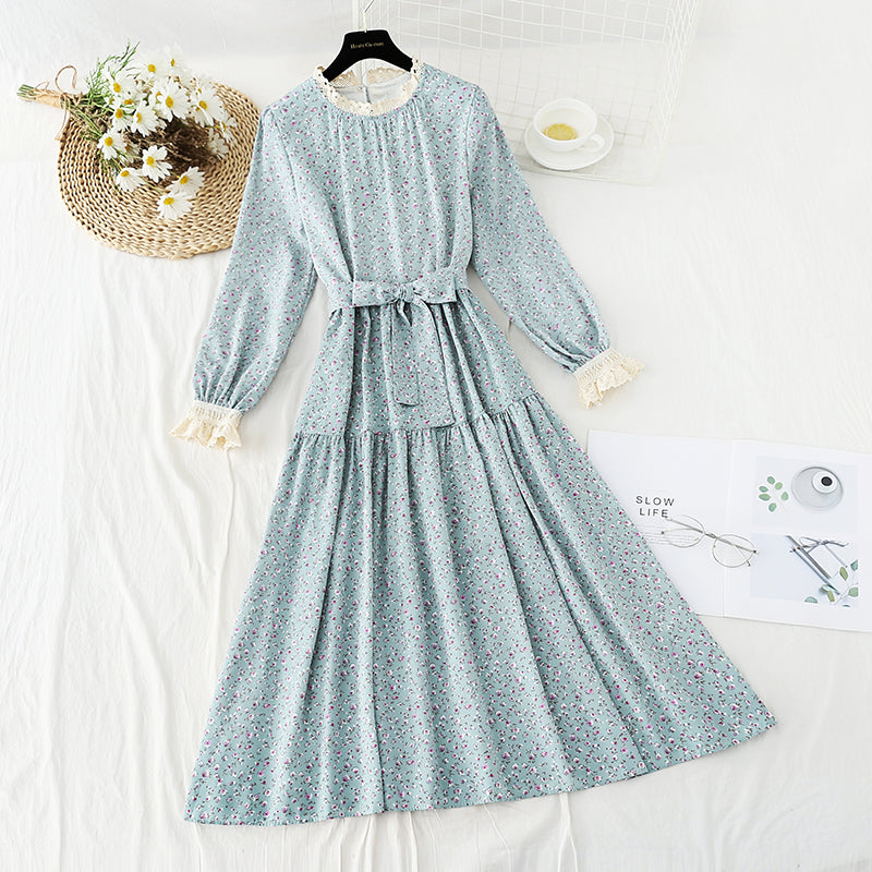 French retro floral dress slim chiffon long skirt  4829