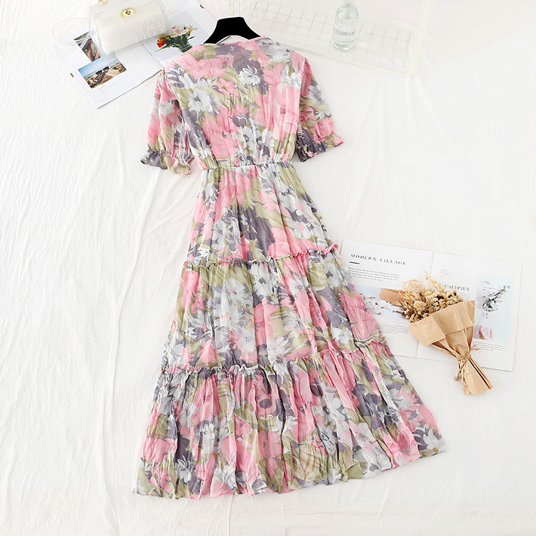 Französischer langer Rock mit plissierter Taille zeigt dünnes Temperament Chiffon-Feenrock 4629