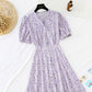 New waist closing single breasted slim Chiffon French retro dress  4516
