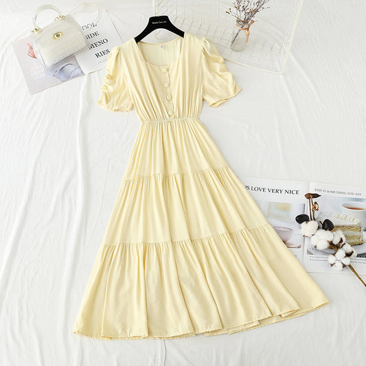 Jupe féerique à col carré et manches bouffantes au tempérament fin 4241