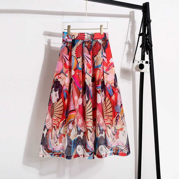 Nouvelle jupe, beauté à imprimé argenté, jupe longue taille haute en coupe A 3689