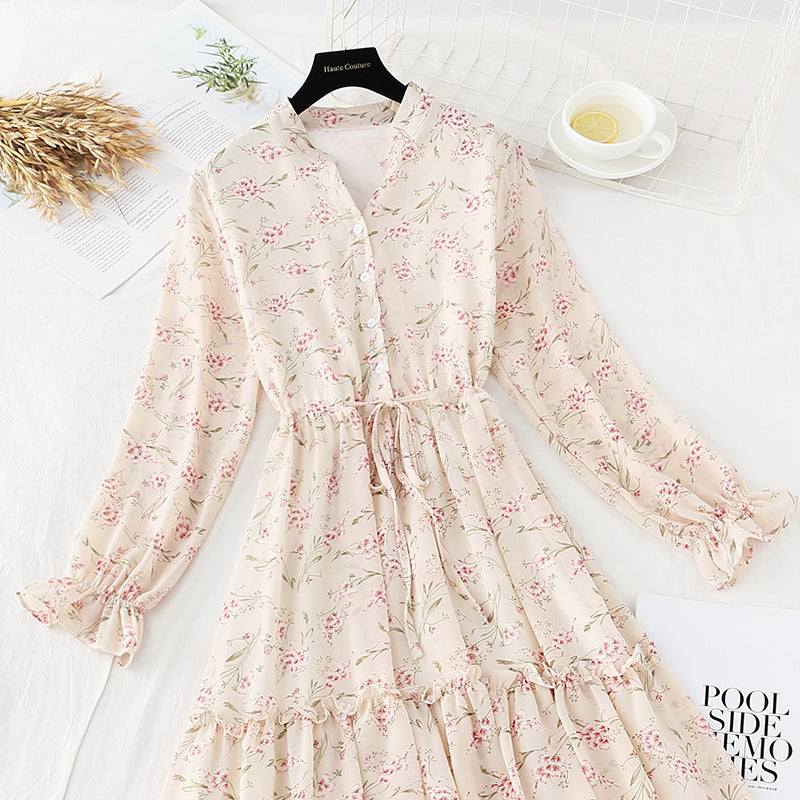 Long sleeved floral dress French Retro  4701