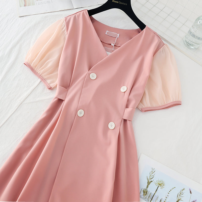 Chiffon waistband shows thin temperament. Small double breasted suit skirt  4649