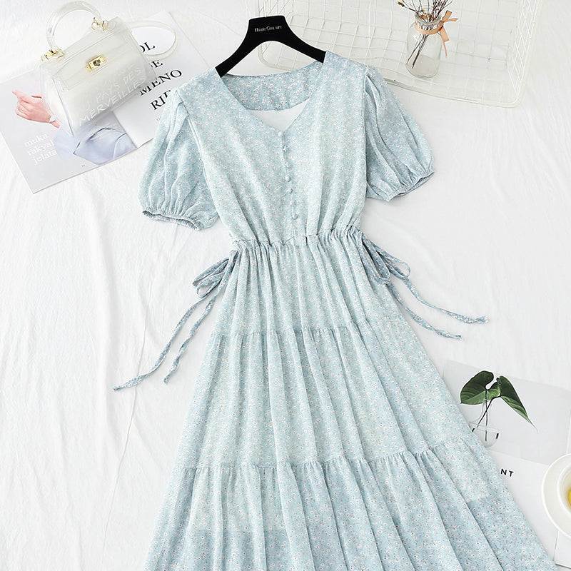 French first love sweet little fresh floral skirt tea break temperament small skirt  4881