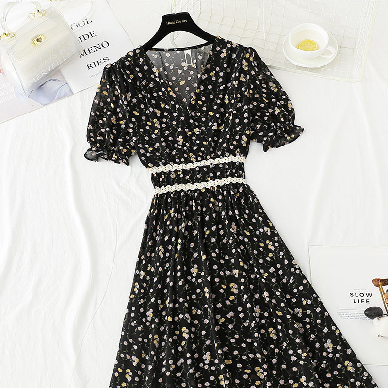 French Vintage chiffon dress with ruffle  4885