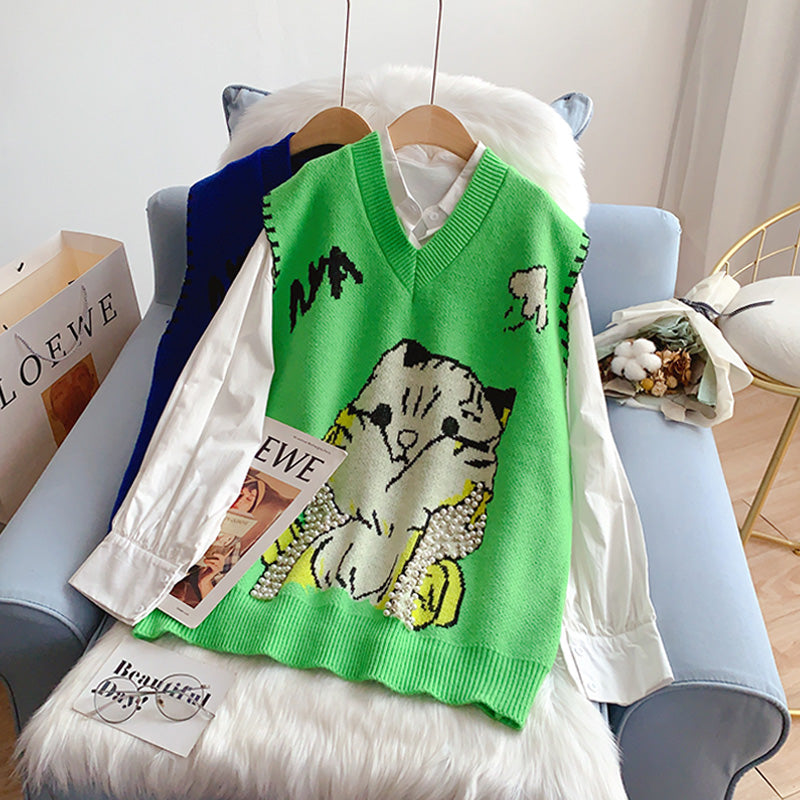 Schwere Industrie-Nagelperle mit V-Ausschnitt, gestrickte Weste, Weste, Mantel 5255