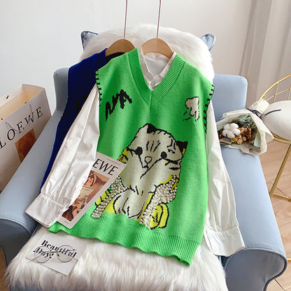 Schwere Industrie-Nagelperle mit V-Ausschnitt, gestrickte Weste, Weste, Mantel 5255