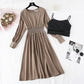 Chiffon Dress + suspender vest two piece suit  4035