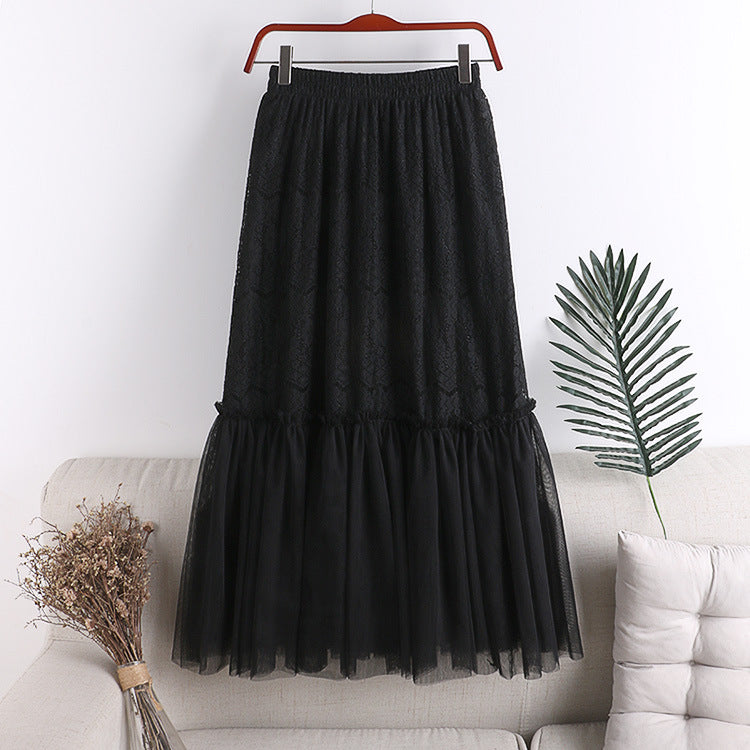 Hollow Splicing Mesh Skirt, High Waist Skirt  3685