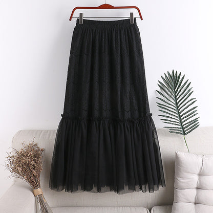 Hollow Splicing Mesh Skirt, High Waist Skirt  3685