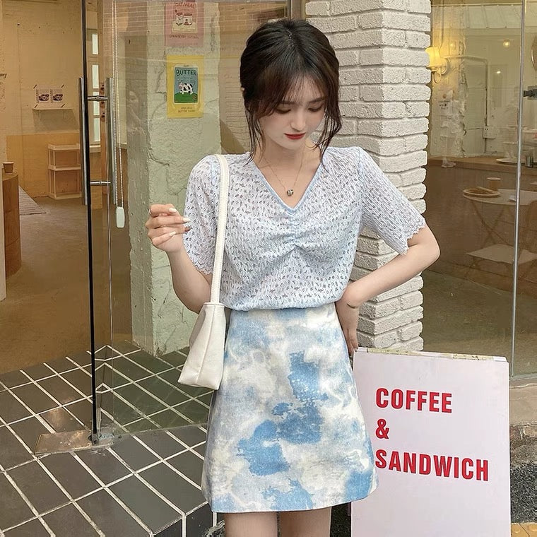 Jupe encre bleue, jupe unique tie-dye 3658 