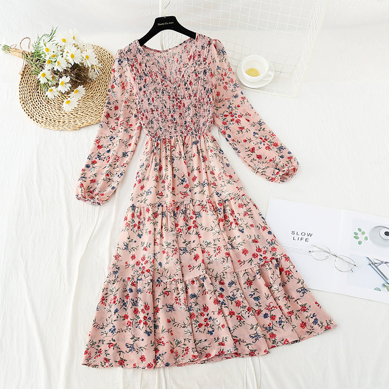 New French minority long skirt with pleated waist and thin A-line skirt  4832