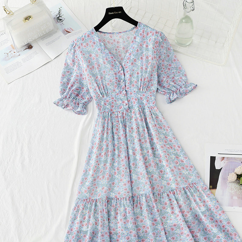 New French sweet temperament skirt V-neck slim skirt  4871