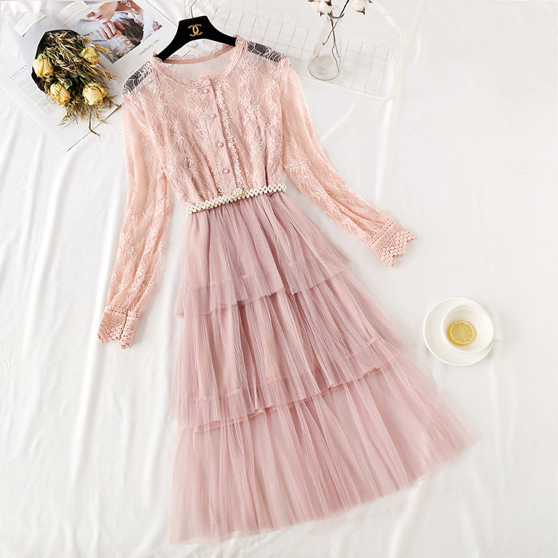 Minority lace mesh long skirt, celebrity temperament  4350