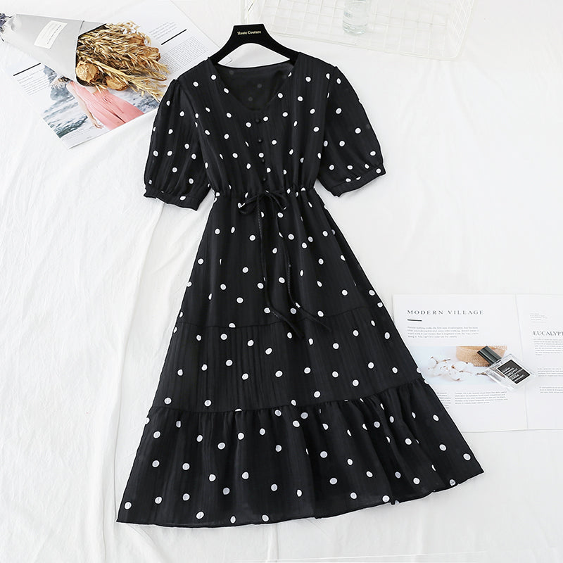 New French Vintage chiffon skirt fairy super xiansen slim dress  4682