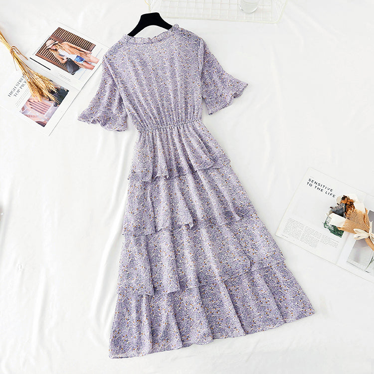 Die neue Taille ist schmal, französischer Retro-Chiffon-Kuchen-Langrock 4602