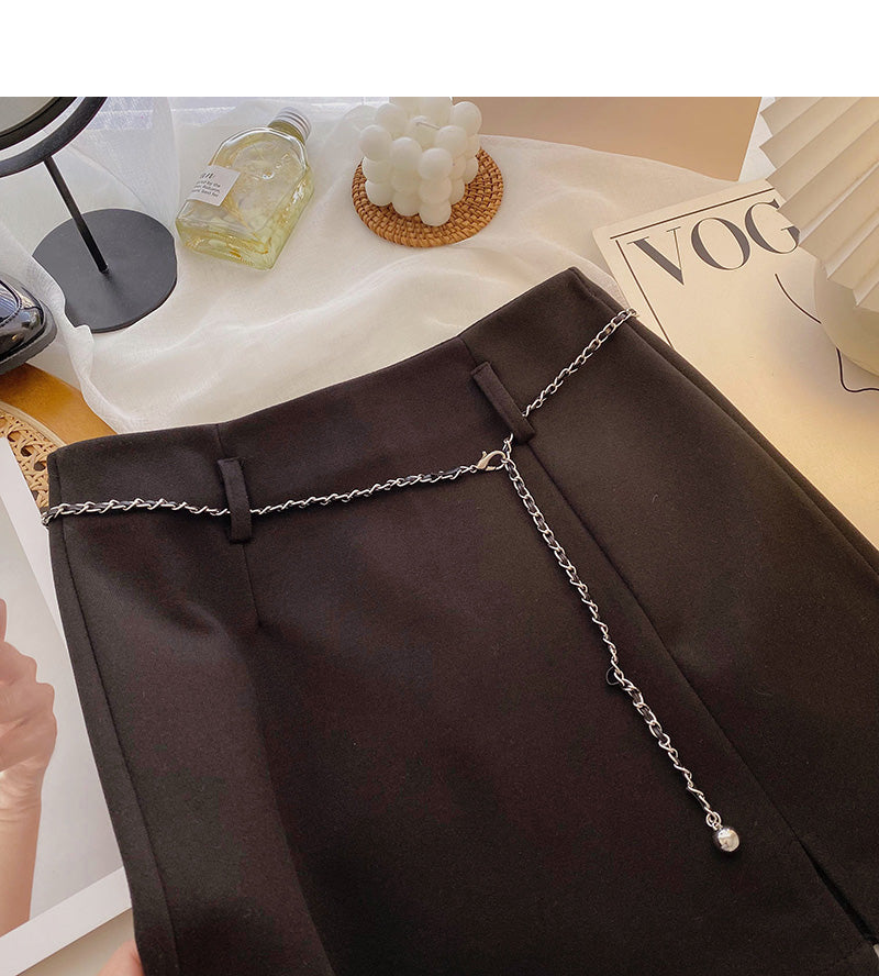 New high waist chain design retro slim A-line skirt  5453