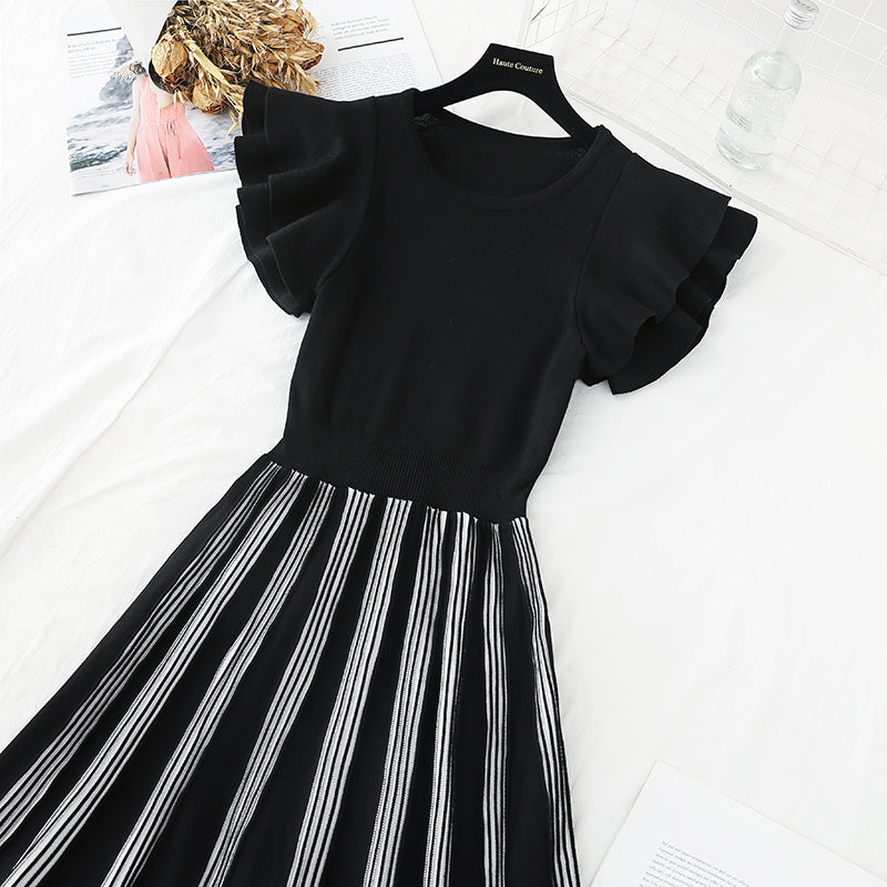 Ice silk thin knitted dress small fragrance temperament goddess style  4678