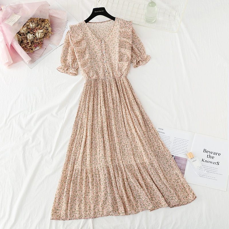 Small fresh sweet floral dress French temperament small skirt  4882