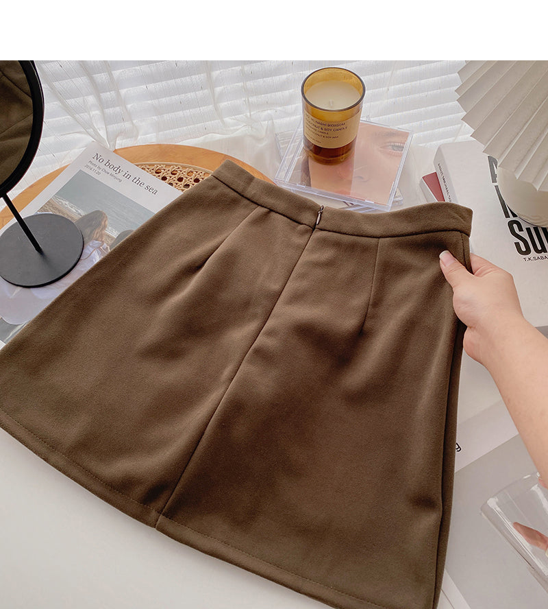 Design sense fashion retro single breasted A-shaped high waist skirt  5526
